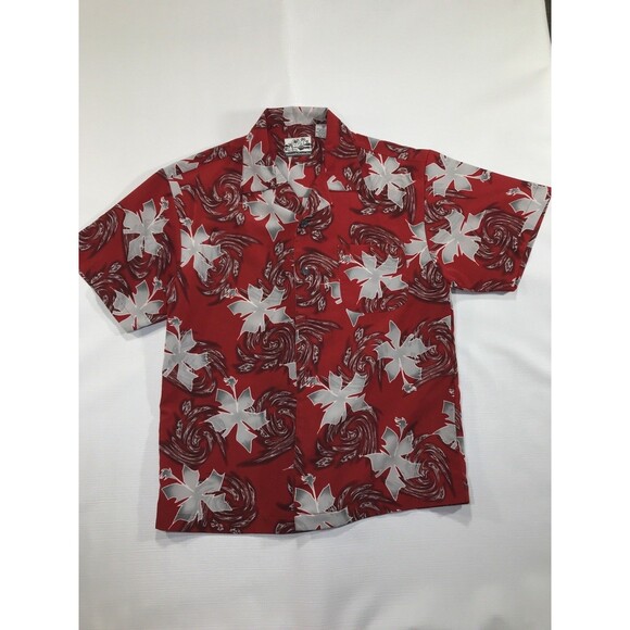 Pineapples Connection Hawaii Red Leaf Hawaiian Shirt Mens Medium - Picture 1 of 7